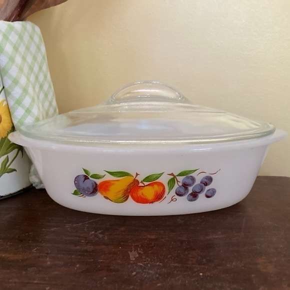 Fire King, Gay Fad, Casserole Dish, Hand Painted With a Lid - Picture 1 of 5